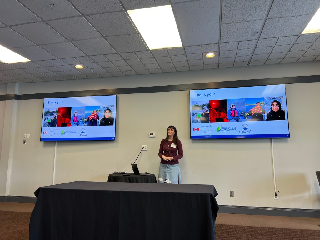 Jenn Powell (PhD Candidate) presents her research at the American Fisheries Society (Ontario Chapter) meeting in January, 2024.